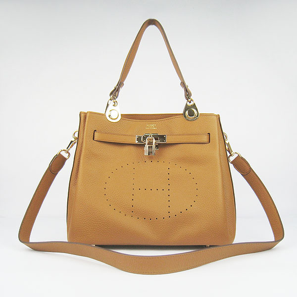 Replica Hermes New Arrival Double-duty leather handbag Light Coffee 60668 - Click Image to Close